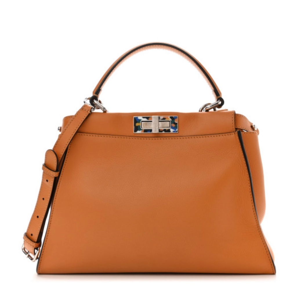 FENDI
Vitello Seta Shiny Nappa Plexiglass Granite Medium Satchel Ginger Latte